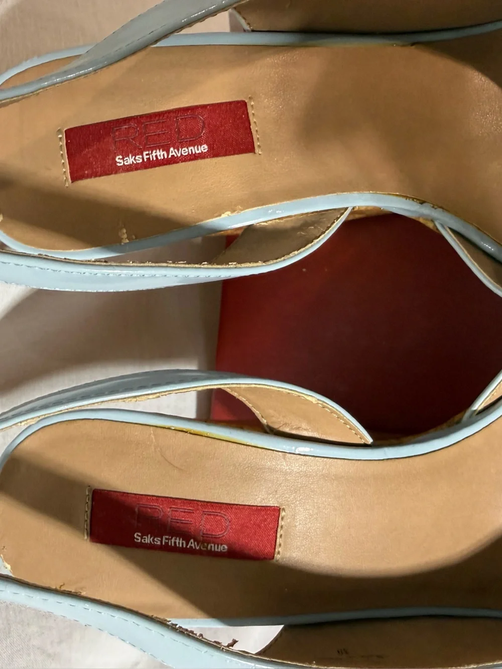 Saks Fifth Avenue Pale Blue Patent Slingback Peep-Toe Heels Size 9
